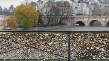 The love locks on the Pont des Arts bridge in Paris.