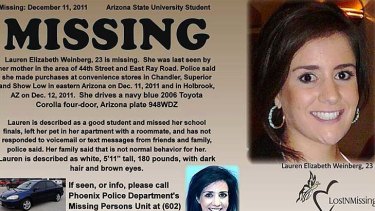 Found alive ... the poster which was put up while Lauren Weinberg was missing.