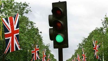 Traffic lights in England turn amber before they turn green.