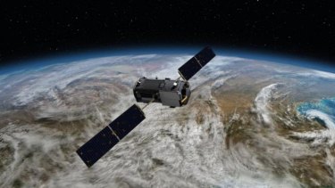 An artist's impression of how NASA's Orbiting Carbon Observatory will look in space.