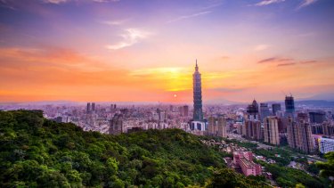 City of intrigue: The Taipei skyline at sunset.
