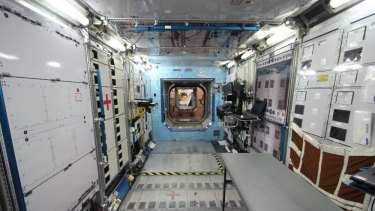 Inside NASA's mock-up of the ISS.