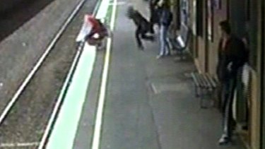 CCTV footage of Shweta Verma lunging for her baby's pram as it rolls onto the tracks at Ashburton railway station last October.
