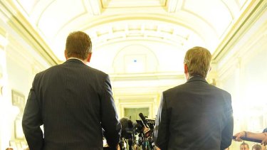 Facing the music ... Premier Ted Baillieu and his deputy Peter Ryan answer questions.