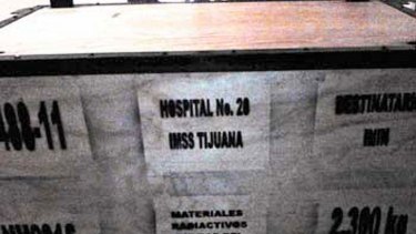An image provided by Mexico's CNSNS safety authority of a container carrying medical equipment with a radioactive source, which was in a white Volkswagen truck that was stolen on Monday.