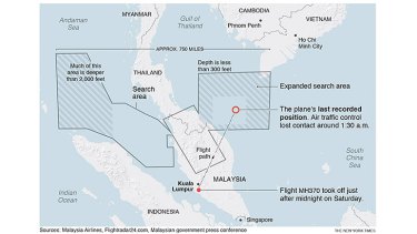Malaysian authorities have expanded the search zone to include the Strait of Malacca.