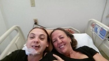 Amy Matthews and her aunt Rhonda in hospital in New Orleans.