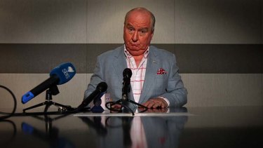 Alan Jones at his press conference yesterday.