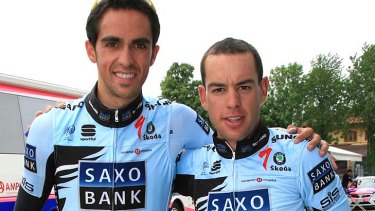 Alberto Contador and RIchie Porte together before the Giro  d'Italia start in Turin.