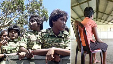 No place for a child ... (left) Young fighters of the Liberation Tigers of Tamil Eelam in Sri Lanka, and (right) a 14-year old conscript at the Kegalle district centre.