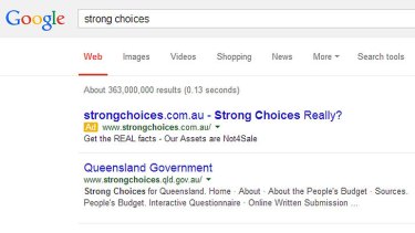 The ETU's "strong choices" website appears above the government's in a Google search.