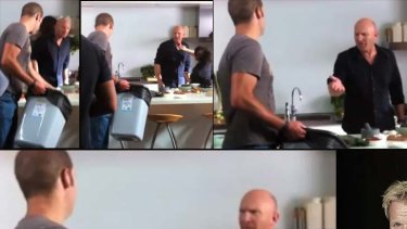 From top left, clockwise ... the assistant clears a plate of food into a bin, Matt Moran notices, gets mad, and madder, and madder ... then walks.