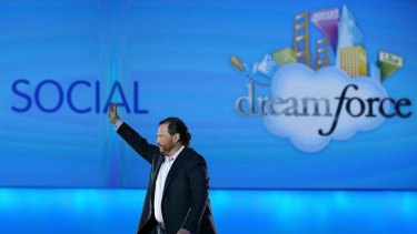Salesforce CEO Marc Benioff delivers the keynote address during the Dreamforce 2012 conference at the Moscone Center on September 19, 2012 in San Francisco, California.