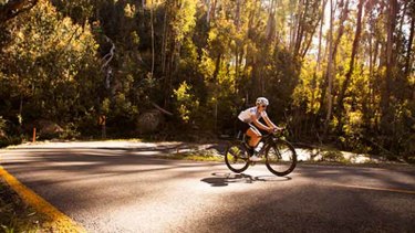 Sarah Hammond pictured during her 'everesting' ascent of Mount Buffalo in February.