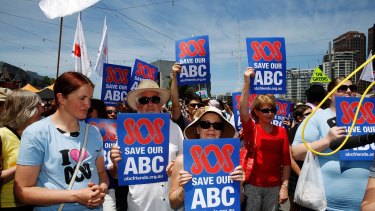 Protesters gather in Federation Square to voice anger at cuts to the ABC.
