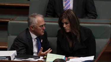 In the House: Credlin with Malcolm Turnbull in Parliament House in 2013.