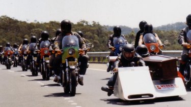 Famous feature: The funeral scene from seminal bikie-cop film Stone, produced by David Hannay.
