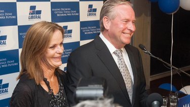 Colin Barnett and his wife Lyn address jubilant supporters in Cottesloe.