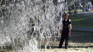 Reader Peter Richens took this photo on the way to work on Wednesday, at Telopea Park. The tree has turned into icicles. In the photo is Callum Richens.