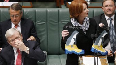 Gumboot diplomacy  ... the Deputy Prime Minister, Julia Gillard,  has developed asbestos ears and can easily handle even the highest-grade Rudd oratory.