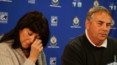 Thomas Kelly's grieving parents speak to the press yesterday.