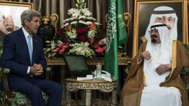 Search for allies: US Secretary of State John Kerry confers with Saudi King Abdullah bin Abdul Aziz al-Saud in Jeddah on Thursday.