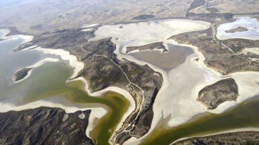 Aerial view of the Coorong taken in 2007.