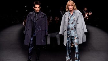 Derek Zoolander (Ben Stiller) and Hansel (Owen Wilson) walk the runway at Valentino's show during Paris Fashion Week. The actors are promoting the upcoming release of <i>Zoolander 2</i>.