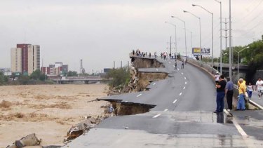 Devastation ... A tropical storm caused by Hurricane Alex wreaked havoc across northern Mexico, damaging roads and sweeping away bridges in Monterrey.