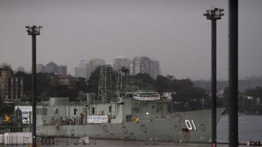 Delays ...   the HMAS Adelaide berthed at White Bay.