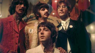 The Beatles, one of the most famous groups in the history of pop music; from left to right, George Harrison (1943 - 2001), Ringo Starr, John Lennon (1940 - 1980), and in front, Paul McCartney.