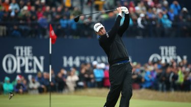 Superb effort ... Marc Leishman of Australia tees off on the 18th hole during the final round of the 144th Open Championship at The Old Course in St Andrews, Scotland.  