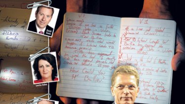 A photo of two pages from the black book found in former Premier John Brumby's office.