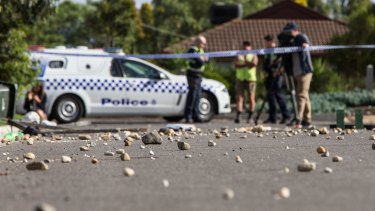 A party at an Airbnb property in Werribee erupted into a brawl, with hundreds of rocks thrown.