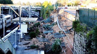A landslide which hit Harris Park station in Sydney's west on Sunday night.