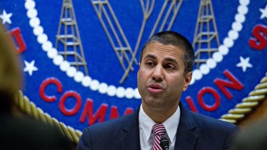 Ajit Pai, chairman of the Federal Communications Commission, speaks during an open commission meeting in Washington, DC.