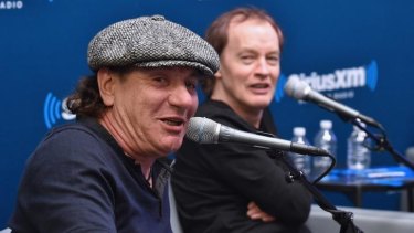 Not at the world debut ... AC/DC singer Brian Johnson (left) and guitarist Angus Young.
