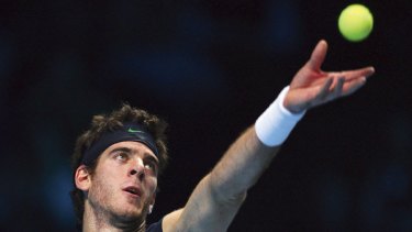 Big hit ... Argentina’s Juan Martin del Potro outgunned Roger Federer in London on Thursday. He also beat the world No.1 in this year’s US Open final.