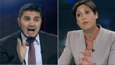 Heated: Lateline host Emma Alberici, right, grills Hizb ut-Tahrir spokesperson Wassim Doureihi.