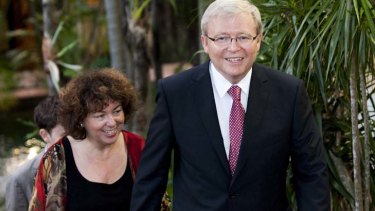 Kevin Rudd with wife Therese Rein in Brisbane yesterday.