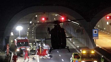 The scene of the crash in the tunnel in Sierre.