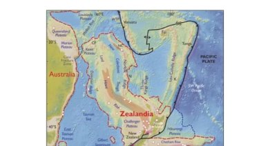 An elevation map of Zealandia and nearby Australia. 
