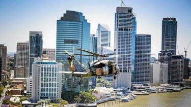 Blackhawk helicopters fly over Brisbane in an exercise ahead of the G20.