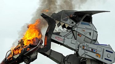 Robosaurus, a four-storey, fire breathing, car eating robot, will appear at the Royal Easter Show in Sydney.