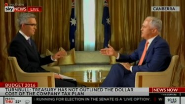 Sky News political editor tackles Prime Minister Malcolm Turnbull on how much a cut to the company tax rate will cost the budget.