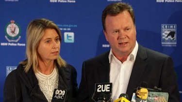 William Pulver and wife Belinda at a press conference, Tuesday 16 th  August 2011 regarding the arrest of a man who had placed a collar bomb on his daughter Madeline at there Mosman home, Photo Danielle Smith