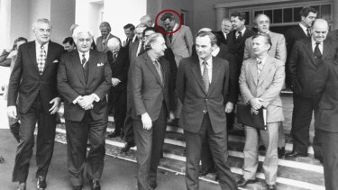 Former Whitlam government minister John Wheeldon (circled) at Government House.