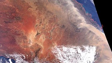 A satellite image of the dust storm over Australia yesterday.
