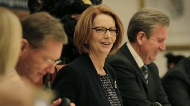 Prime Minister Julia Gillard with NSW Premier Barry O'Farrell at the start of the COAG meeting.