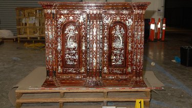 A wooden altar allegedly used to smuggle heroin into Brisbane.